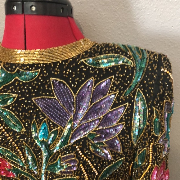 NWT Vintage Night Vogue Evening Jacket S 100 Silk Pearl Beads Sequins sparkling - Picture 7 of 16